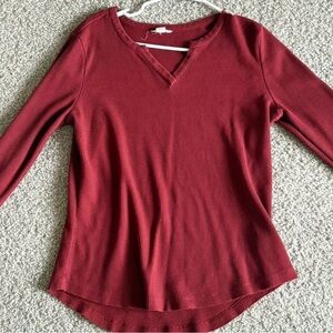 Caslon Long Sleeve Ribbed Top - Deep Red